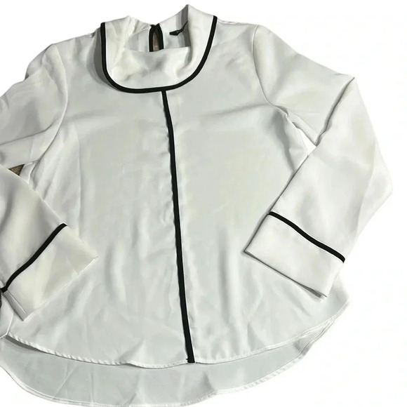 Zara blouse,women S. White,black contrast piping  , cowl ,key hole,career,classy - Picture 9 of 10